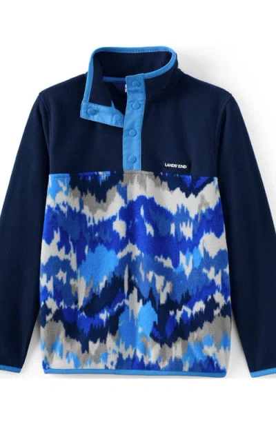 Lands' End Kids Fleece Quarter Zip In Navy Ikat