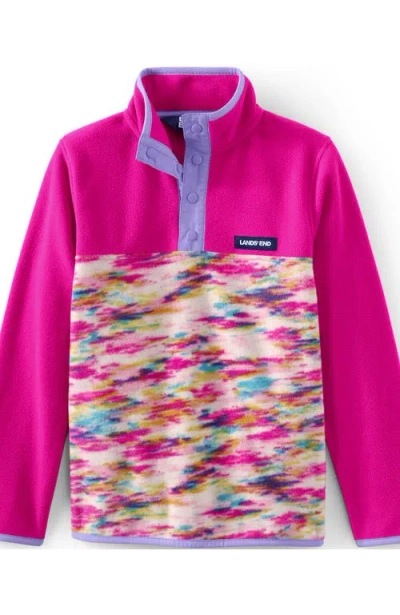 Lands' End Kids Fleece Quarter Zip In Pink Multi Colorblock