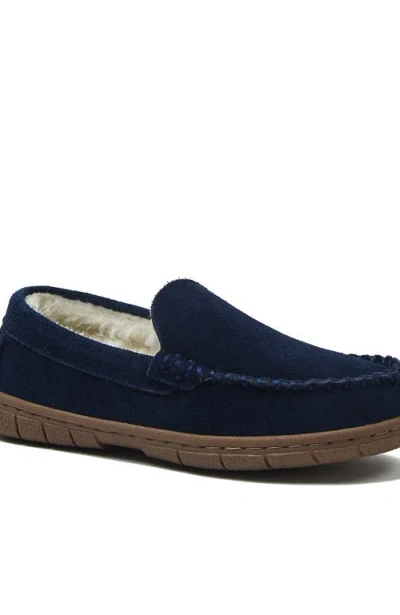 Lands' End Kids Fuzzy Lined Suede Moccasin Slippers In Blue