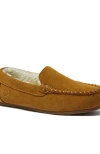 Lands' End Kids Fuzzy Lined Suede Moccasin Slippers In English Tan Suede