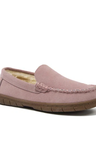 Lands' End Kids Fuzzy Lined Suede Moccasin Slippers In Pink
