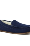 Lands' End Kids Fuzzy Lined Suede Moccasin Slippers In Radiant Navy Suede