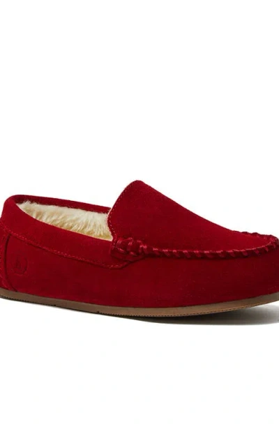 Lands' End Kids Fuzzy Lined Suede Moccasin Slippers In Rich Red Suede