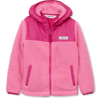 Lands' End Kids High Pile Fleece Hooded Jacket In Pink