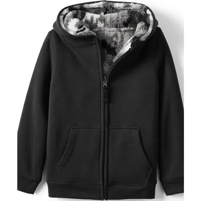 Lands' End Kids High Pile Lined Zip Hoodie In Black