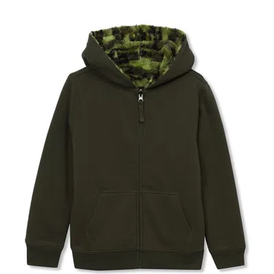 Lands' End Kids High Pile Lined Zip Hoodie In Green