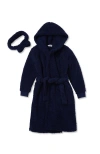 Lands' End Kids High Pile Plush Hooded Robe And Headband In Blue