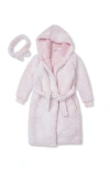 Lands' End Kids High Pile Plush Hooded Robe And Headband In Pink