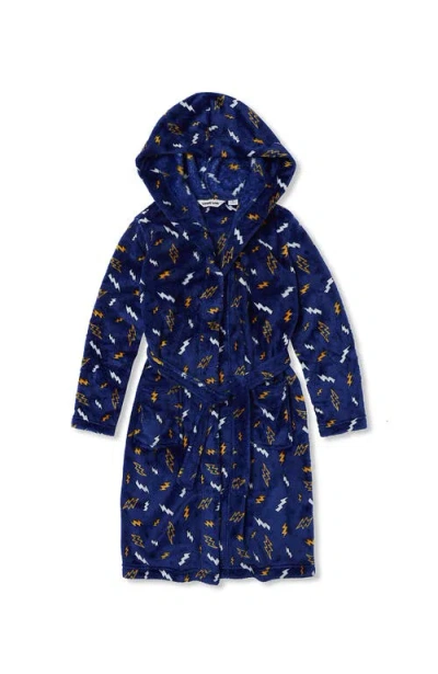 Lands' End Kids Hooded Fleece Solid Robe In Blue