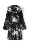 Lands' End Kids Hooded Fleece Solid Robe In Black White Galaxy