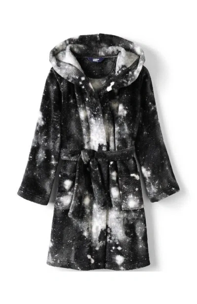 Lands' End Kids Hooded Fleece Solid Robe In Black White Galaxy