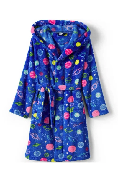 Lands' End Kids Hooded Fleece Solid Robe In Blue Solar System Multi