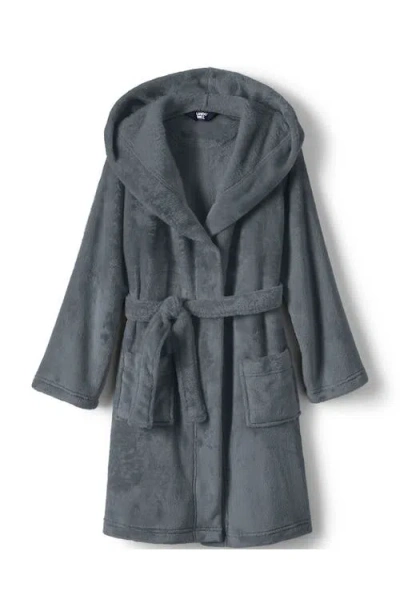 Lands' End Kids Hooded Fleece Solid Robe In Gray