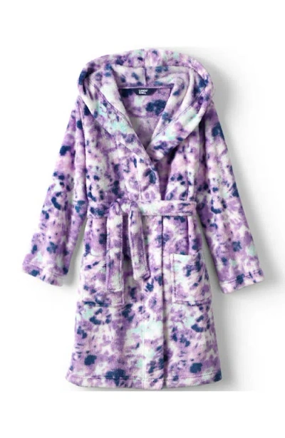 Lands' End Kids Hooded Fleece Solid Robe In Lavender Tie Dye Multi
