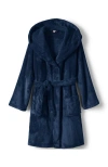 Lands' End Kids Hooded Fleece Solid Robe In Navy