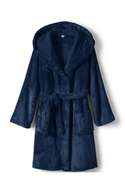 Lands' End Kids Hooded Fleece Solid Robe In Navy