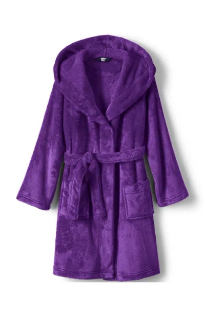 Lands' End Kids Hooded Fleece Solid Robe In Purple