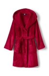 Lands' End Kids Hooded Fleece Solid Robe In Red