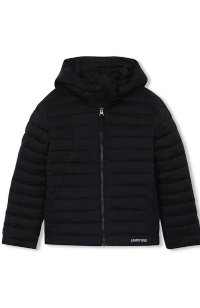 Lands' End Kids Husky Featherfree Insulated Hooded Packable Jacket In Black