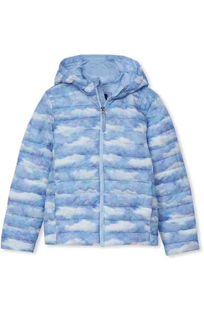 Lands' End Kids Husky Featherfree Insulated Hooded Packable Jacket In Clouds/sky Blue