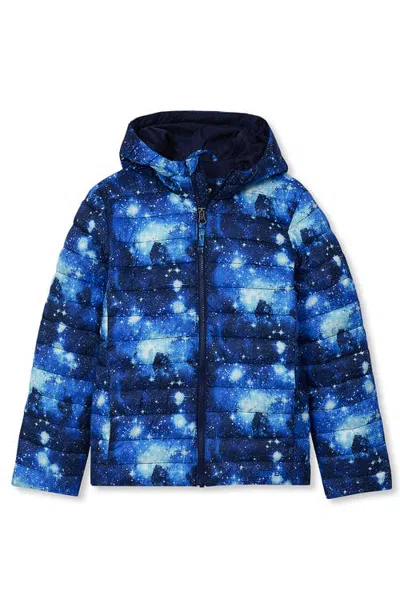 Lands' End Kids Husky Featherfree Insulated Hooded Packable Jacket In Cosmic/deep Sea Navy