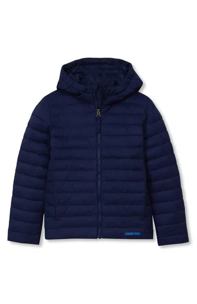 Lands' End Kids Husky Featherfree Insulated Hooded Packable Jacket In Navy