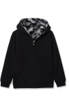 Lands' End Kids Husky Reversible High Pile Fleece Hoodie In Black