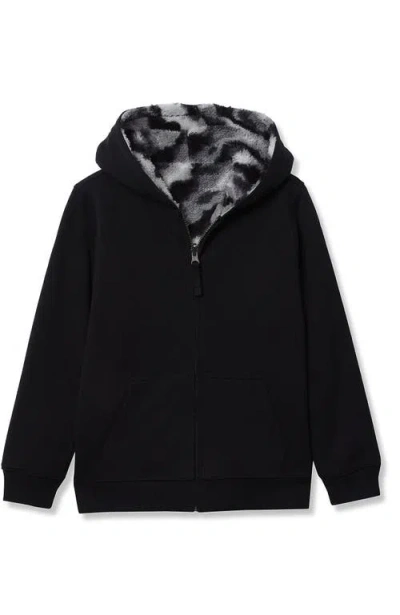 Lands' End Kids Husky Reversible High Pile Fleece Hoodie In Black