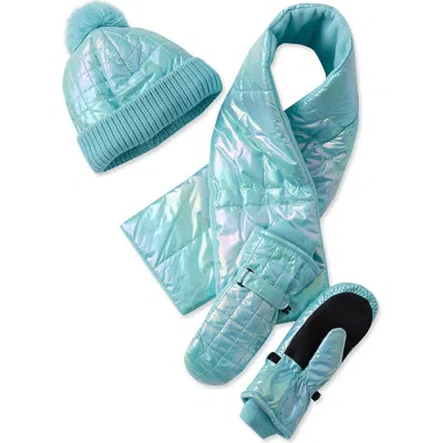Lands' End Kids Iridescent Hat-scarf-glove 3 Piece Set In Blue