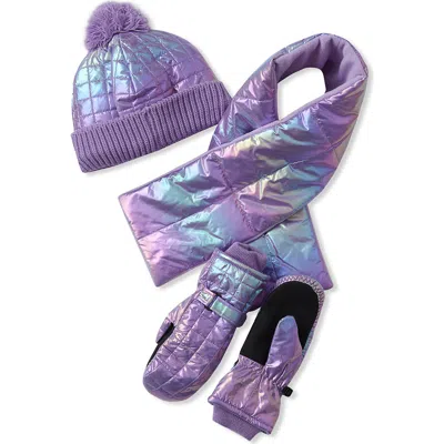 Lands' End Kids Iridescent Hat-scarf-glove 3 Piece Set In Purple