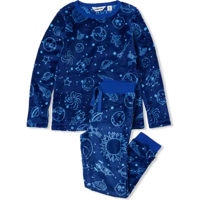 Lands' End Kids Long Sleeve Plush Fleece Pajama Set In Blue