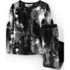 Lands' End Kids Long Sleeve Plush Fleece Pajama Set In Black White Galaxy