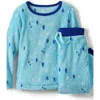 Lands' End Kids Long Sleeve Plush Fleece Pajama Set In Bright Blue Winter Trees