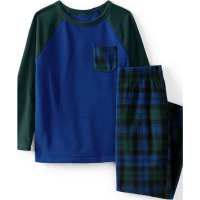 Lands' End Babies'  Kids Long Sleeve Pocket Fleece Pajama Set In Blue