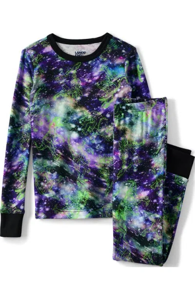 Lands' End Kids Pattern Snug Fit Pajama Set In Blue Green Cosmos