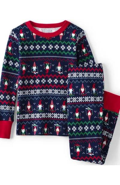 Lands' End Kids Pattern Snug Fit Pajama Set In Dark Navy Multi Gnomes