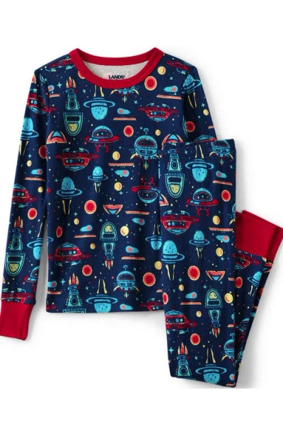 Lands' End Kids Pattern Snug Fit Pajama Set In Navy Outer Space Multi
