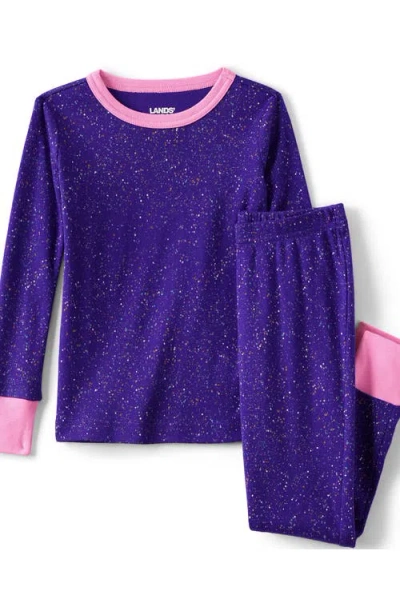 Lands' End Kids Pattern Snug Fit Pajama Set In Purple Paint Dots
