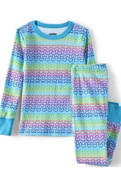 Lands' End Kids Pattern Snug Fit Pajama Set In Teal Multi Hearts