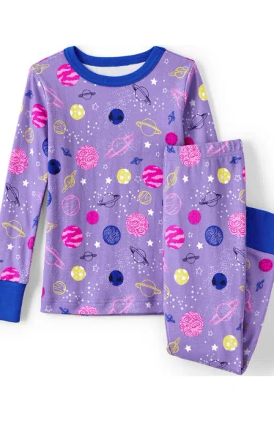 Lands' End Kids Pattern Snug Fit Pajama Set In Violet Solar System Multi
