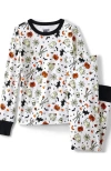 Lands' End Kids Pattern Snug Fit Pajama Set In White Black Halloween Fun