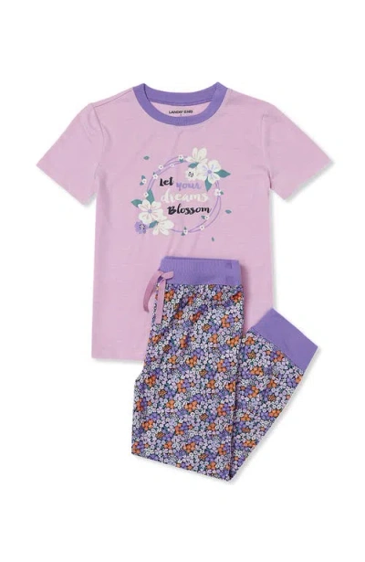 Lands' End Kids Short Sleeve Top And Jogger Bottom Pajama Set In Multi