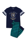 Lands' End Kids Short Sleeve Top And Jogger Bottom Pajama Set In Blue