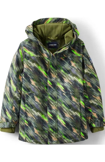 Lands' End Kids Squall Fleece Lined Waterproof Insulated Jacket In Olive Brushed Combo