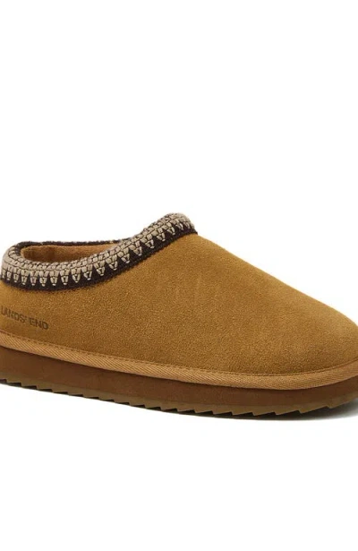 Lands' End Kids Suede Hearth Slippers In Neutral