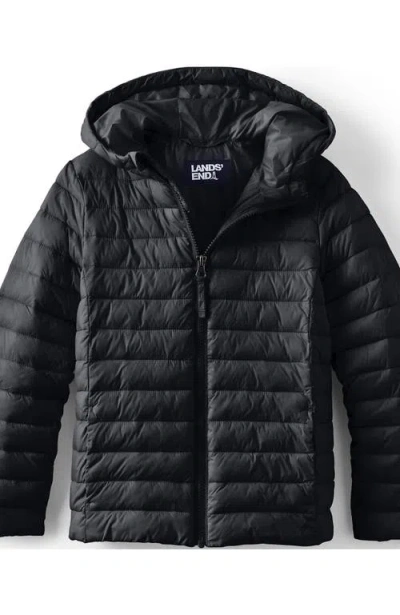 Lands' End Kids Thermoplume Packable Hooded Jacket In Black