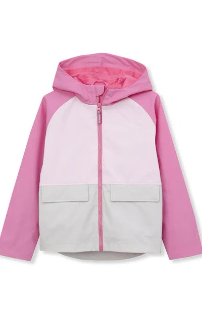 Lands' End Kids Water Resistant Hooded Rain Jacket In Powder Pink/pink Haze/silver