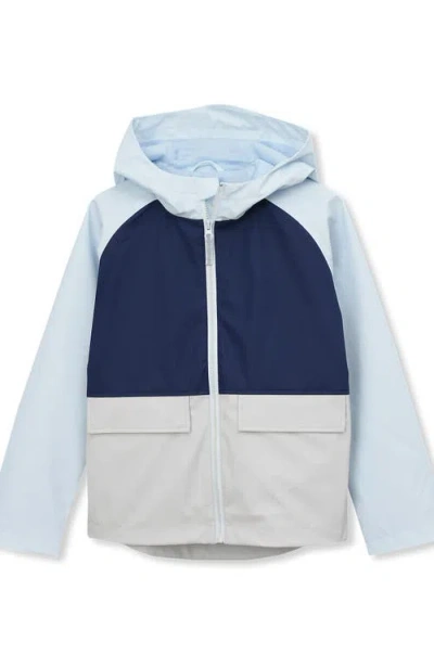 Lands' End Kids Water Resistant Hooded Rain Jacket In Sky Blue/navy/silver