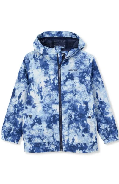 Lands' End Kids Water Resistant Hooded Slicker Rain Jacket In Blue Tie Dye