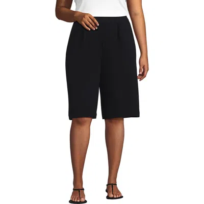 Lands' End Knit High Rise Pleated 12" Bermuda Shorts In Black